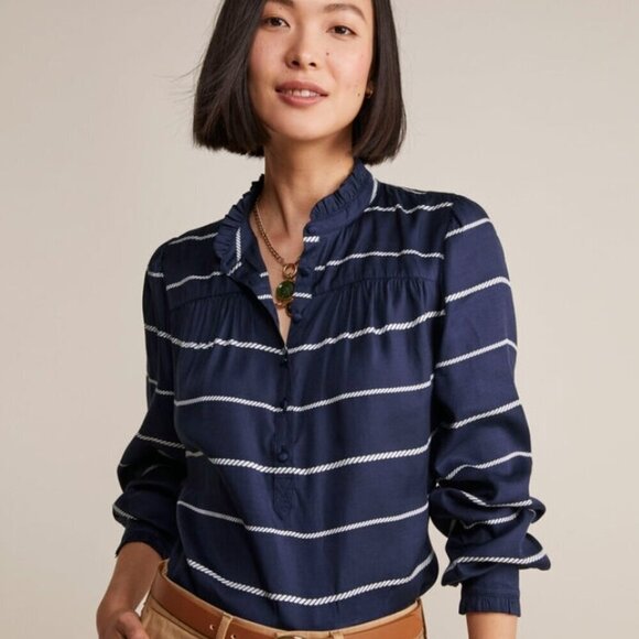 Vineyard Vines Silk Blend Twill Ruffle Collar Long Sleeve Blouse Size Medium - Picture 11 of 11